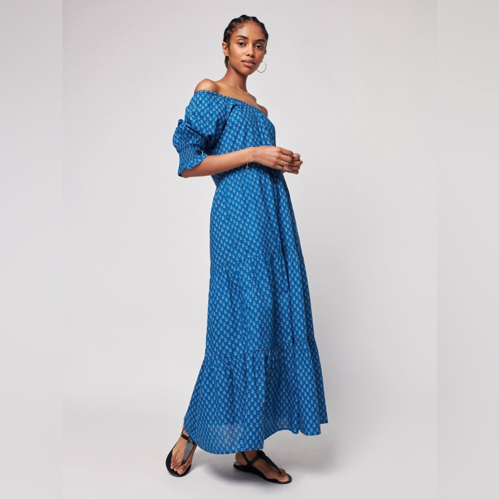 Faherty Willow floral tiered maxi dress in indigo XS